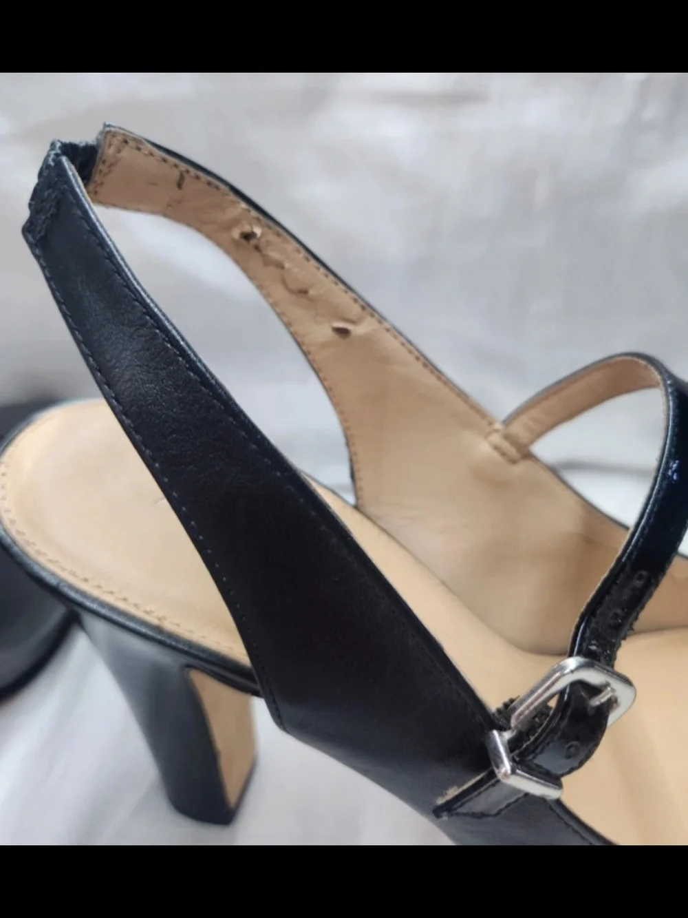 ANTONIO MELANI Black Peep-Toe Slingback Heels with Strap
